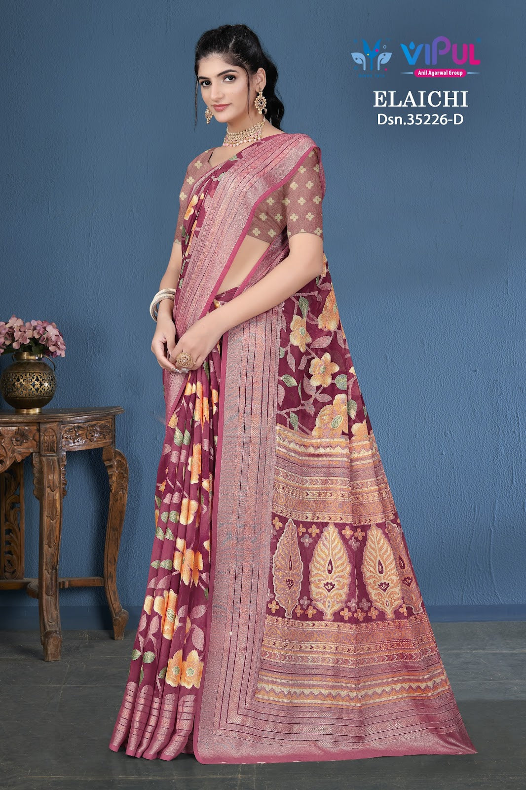 Elaichi 35226 Vipul Brasso Sarees Wholesale Price