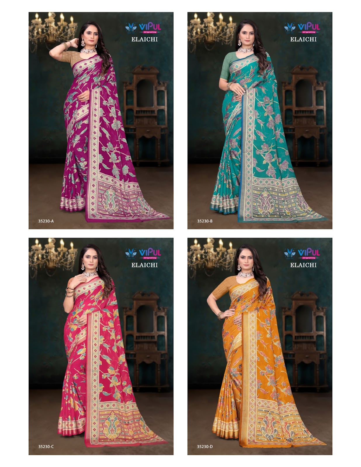 Elaichi 35230 Vipul Brasso Sarees Supplier Ahmedabad