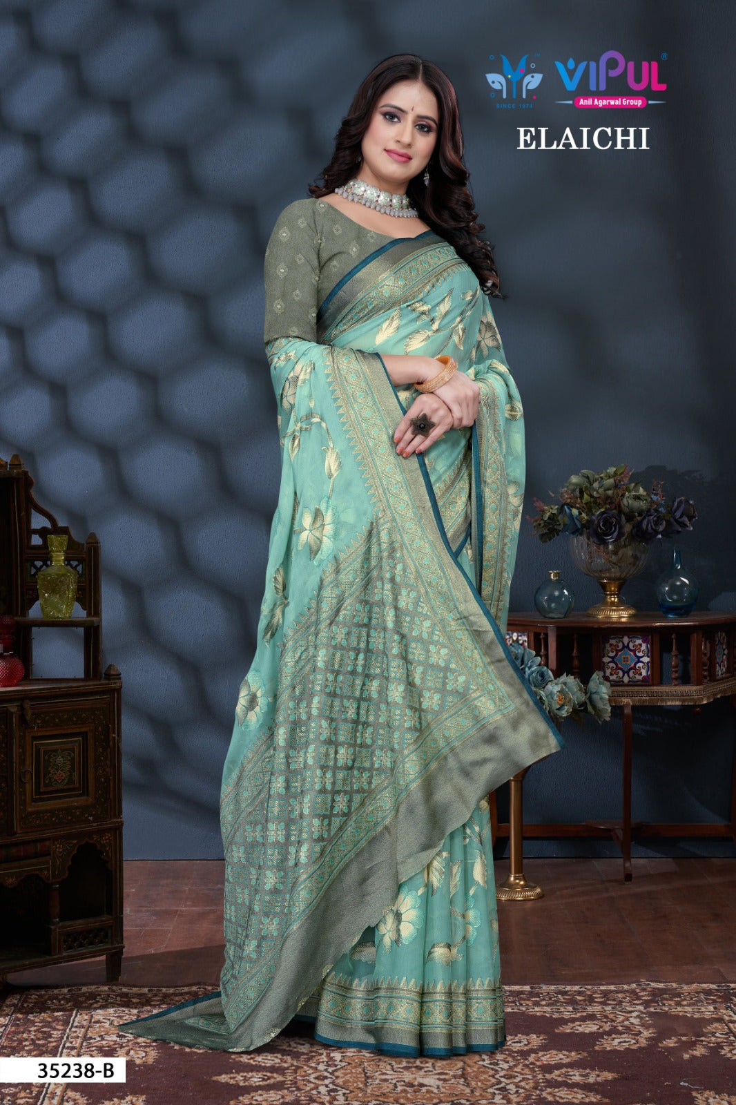 Elaichi 35238 Vipul Brasso Sarees Manufacturer Ahmedabad