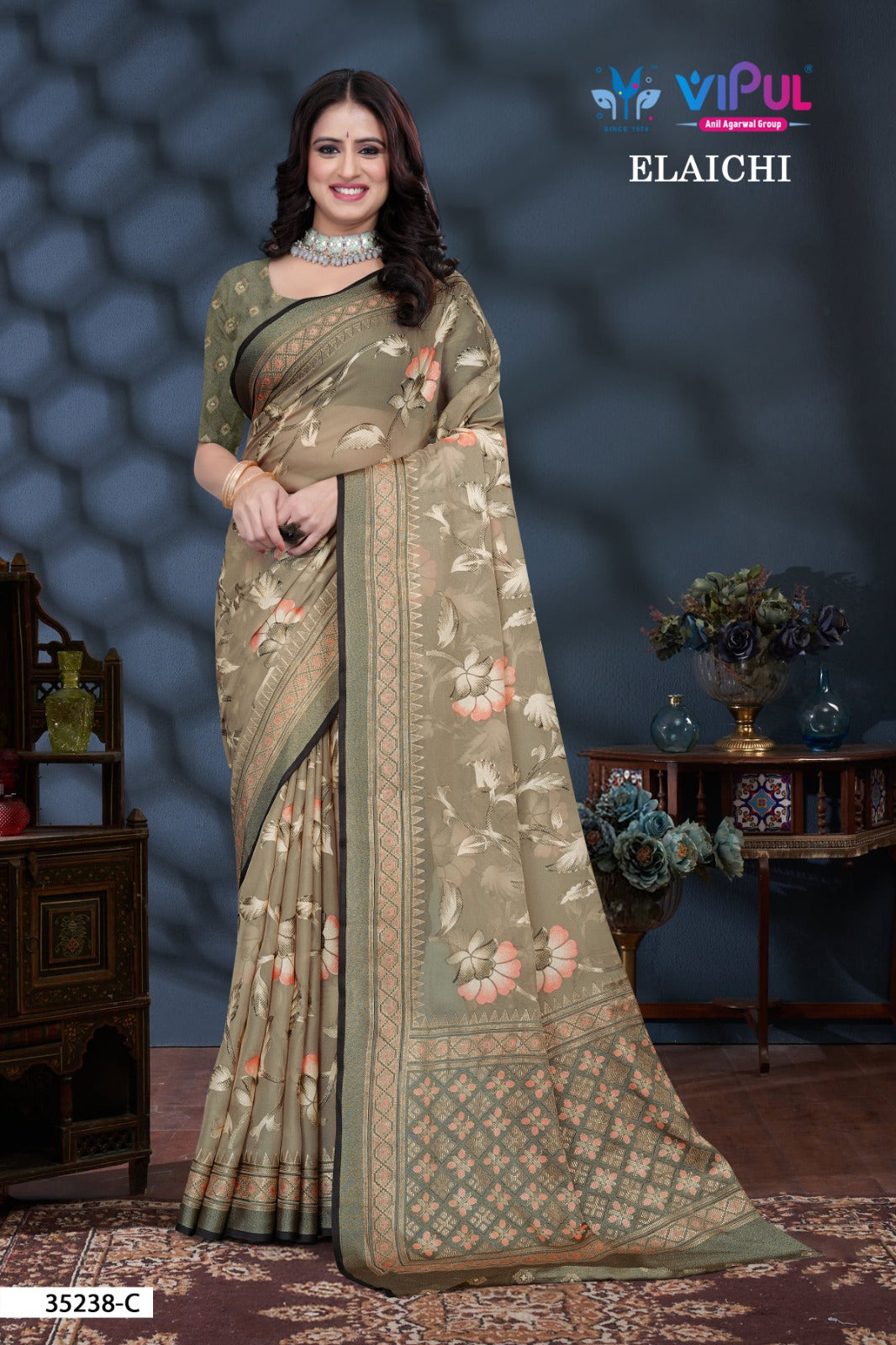 Elaichi 35238 Vipul Brasso Sarees Manufacturer Ahmedabad