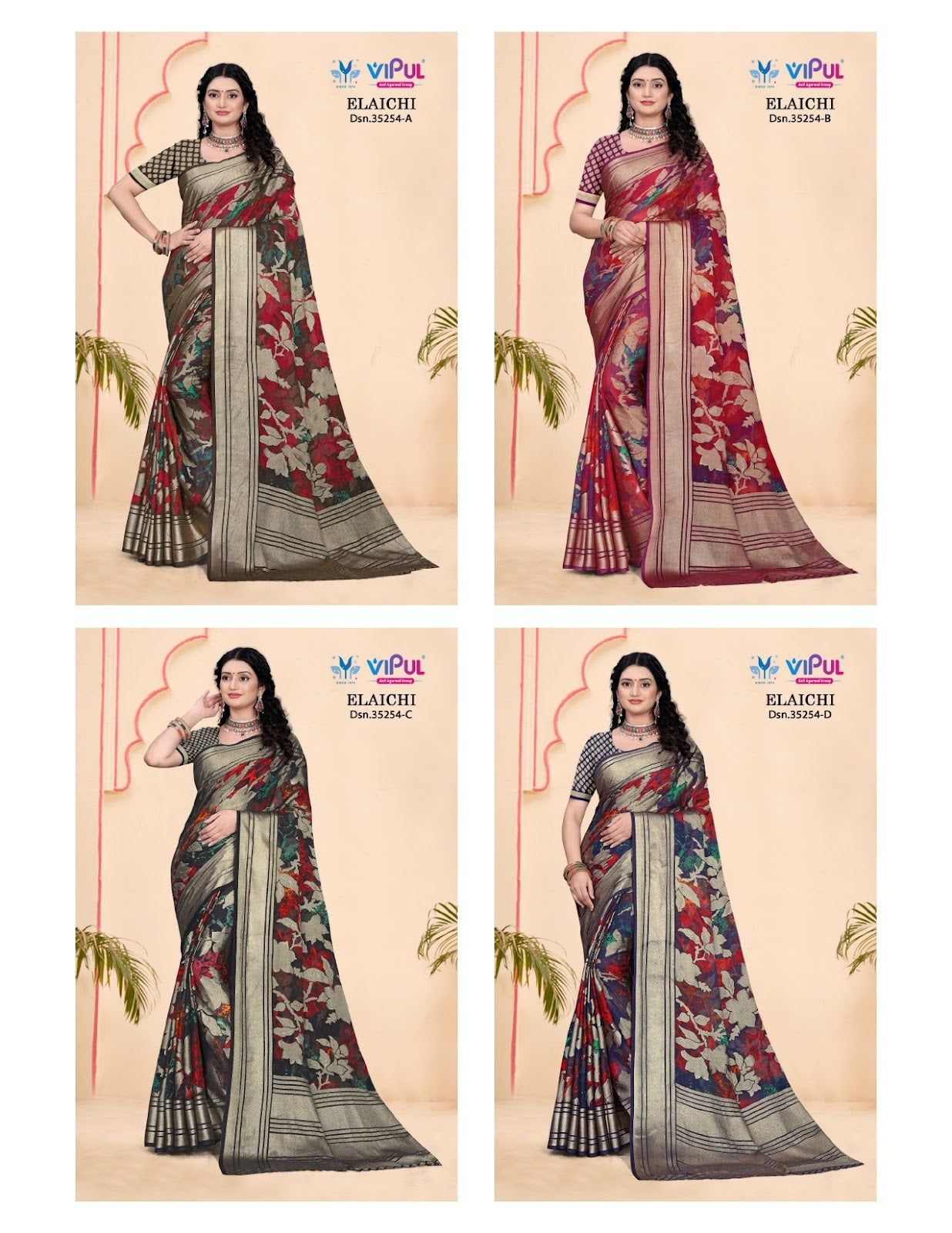 Elaichi 35254 Vipul Brasso Sarees Wholesale Rate