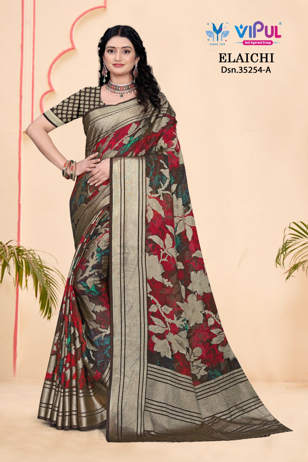 Elaichi 35254 Vipul Brasso Sarees Wholesale Rate