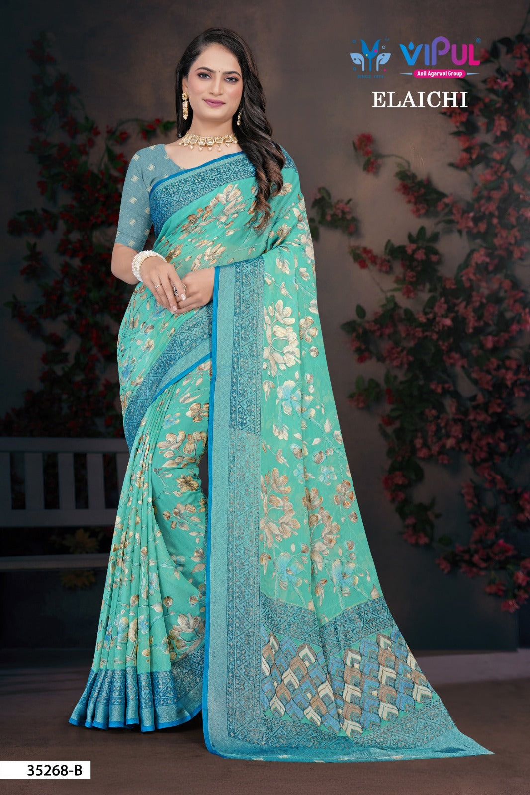 Elaichi 35268 Vipul Brasso Sarees Wholesaler India