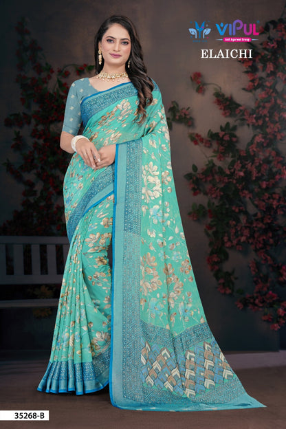 Elaichi 35268 Vipul Brasso Sarees Wholesaler India
