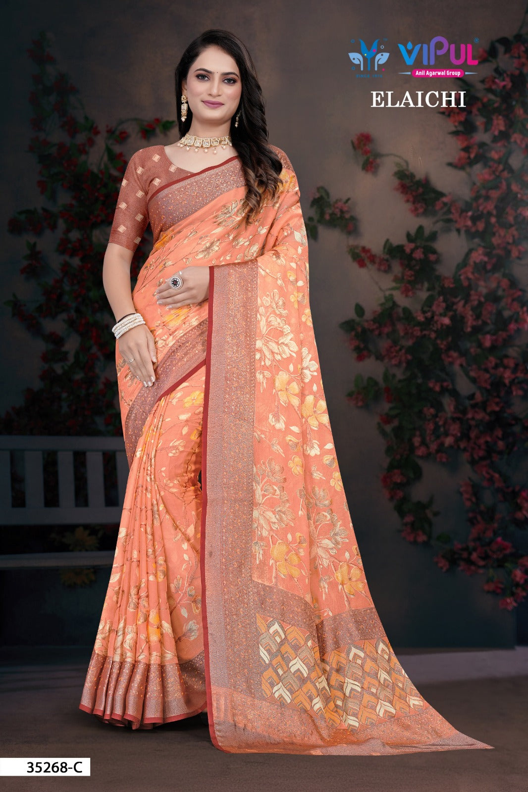 Elaichi 35268 Vipul Brasso Sarees Wholesaler India