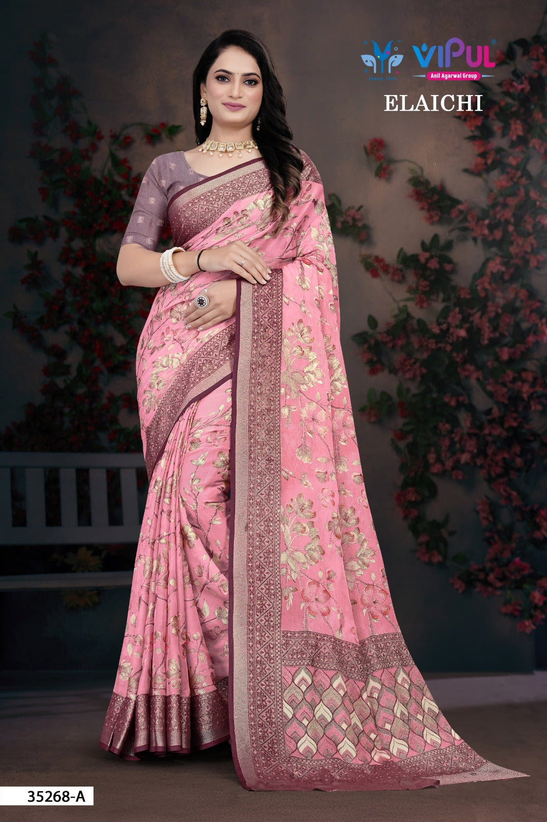 Elaichi 35268 Vipul Brasso Sarees Wholesaler India
