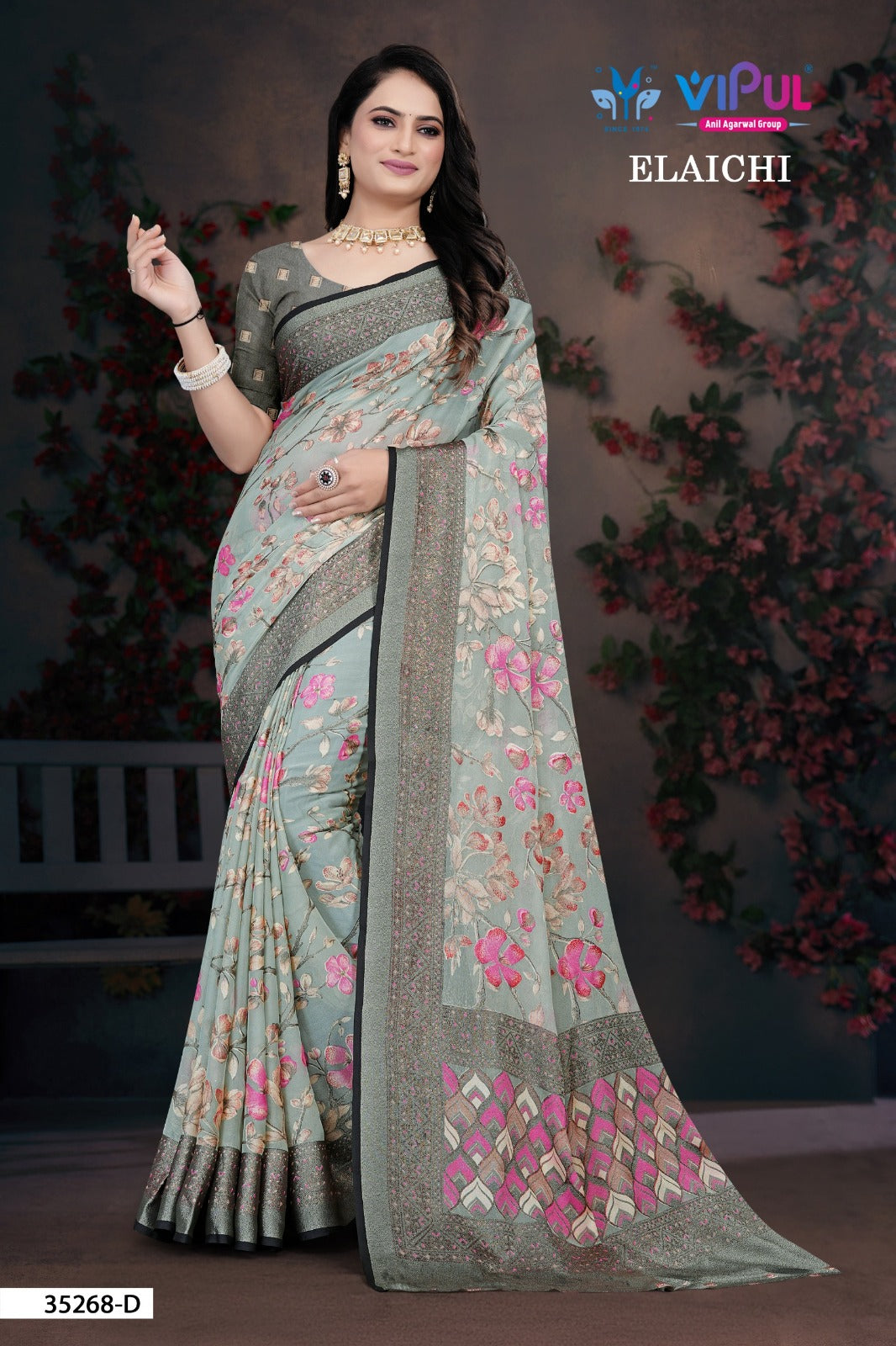 Elaichi 35268 Vipul Brasso Sarees Wholesaler India