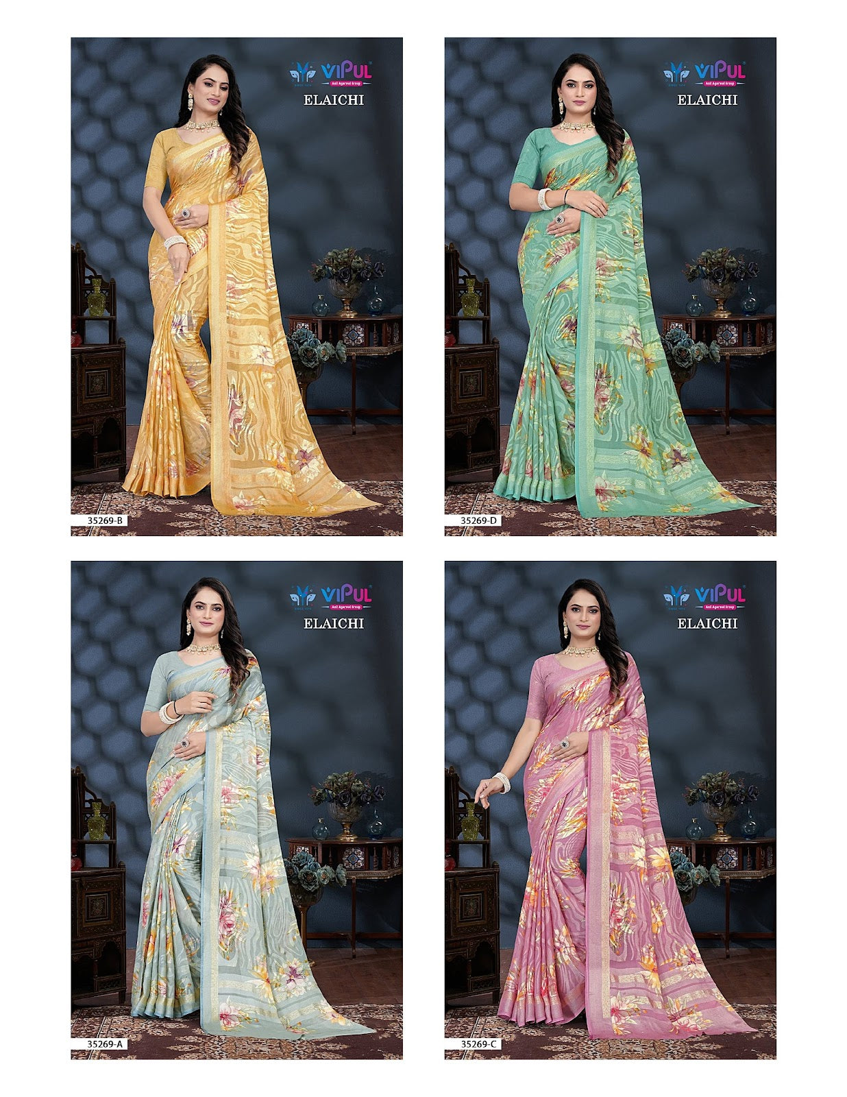 Elaichi 35269 Vipul Brasso Sarees Exporter India