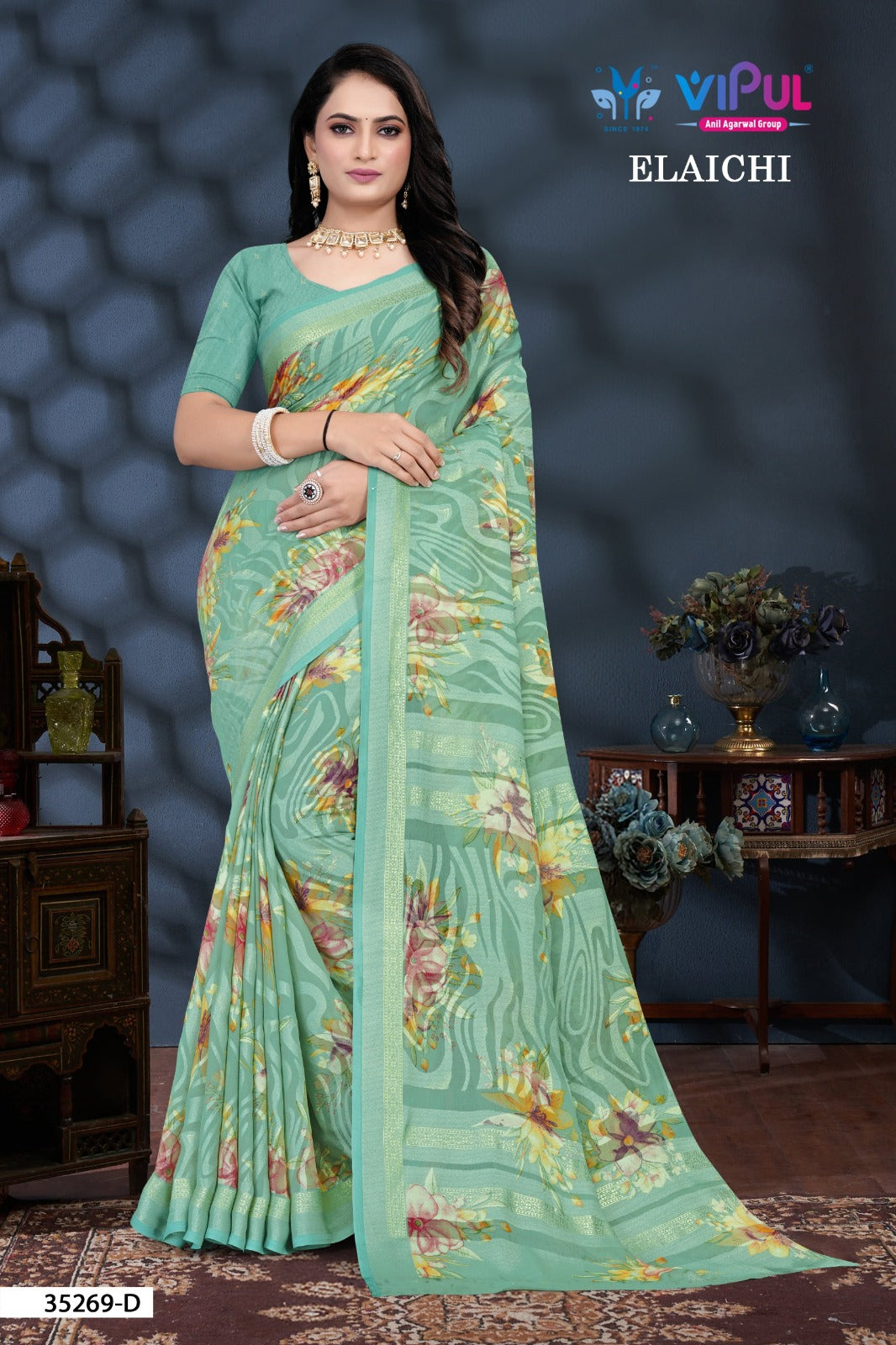 Elaichi 35269 Vipul Brasso Sarees Exporter India