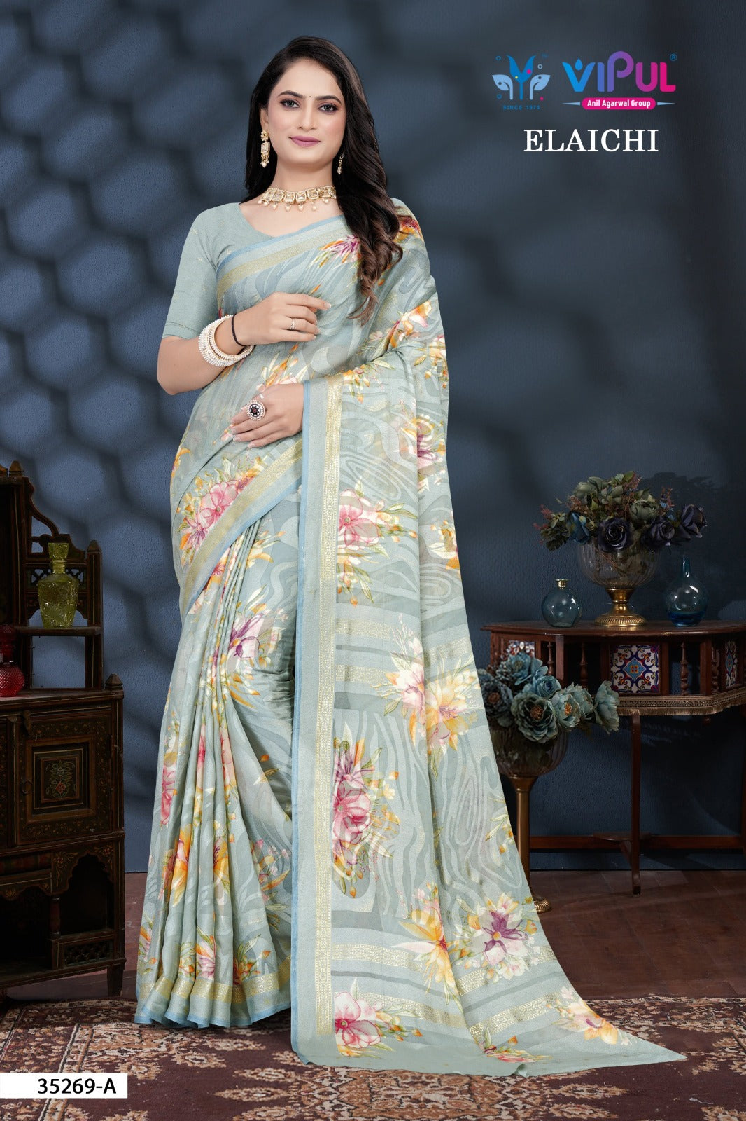 Elaichi 35269 Vipul Brasso Sarees Exporter India