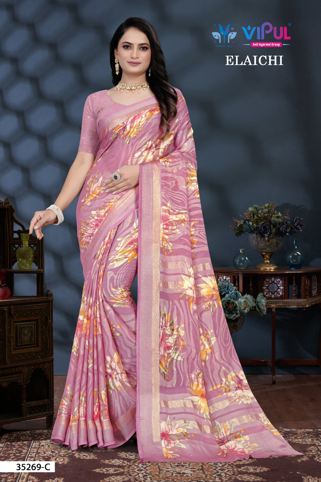 Elaichi 35269 Vipul Brasso Sarees Exporter India