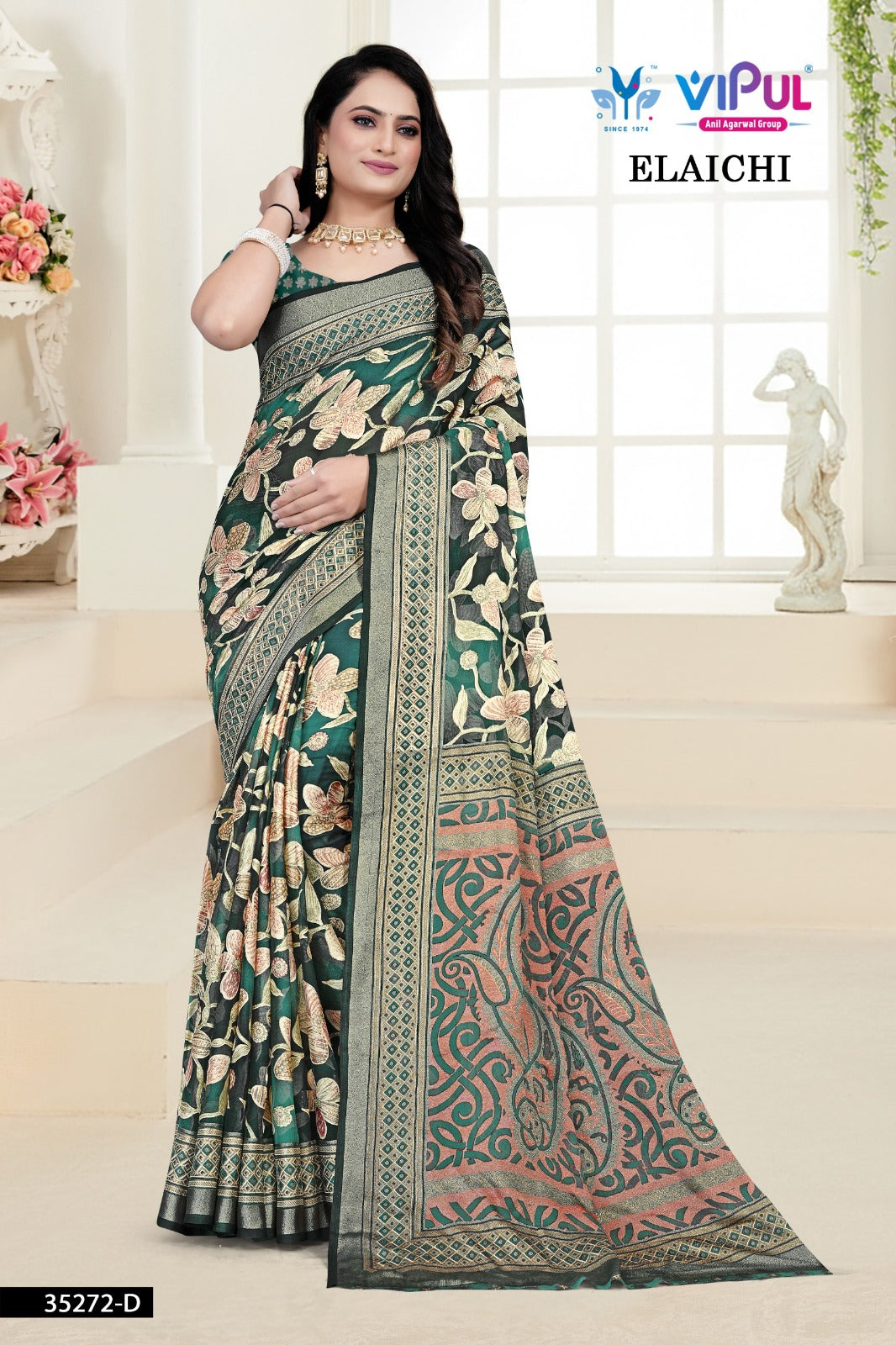 Elaichi 35272 Vipul Brasso Sarees Manufacturer India