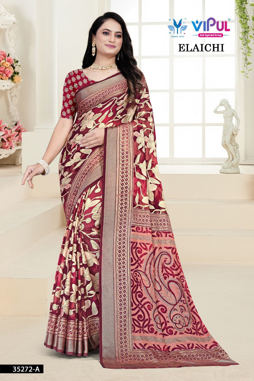 Elaichi 35272 Vipul Brasso Sarees Manufacturer India