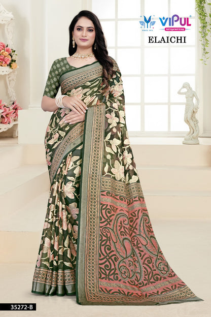 Elaichi 35272 Vipul Brasso Sarees Manufacturer India