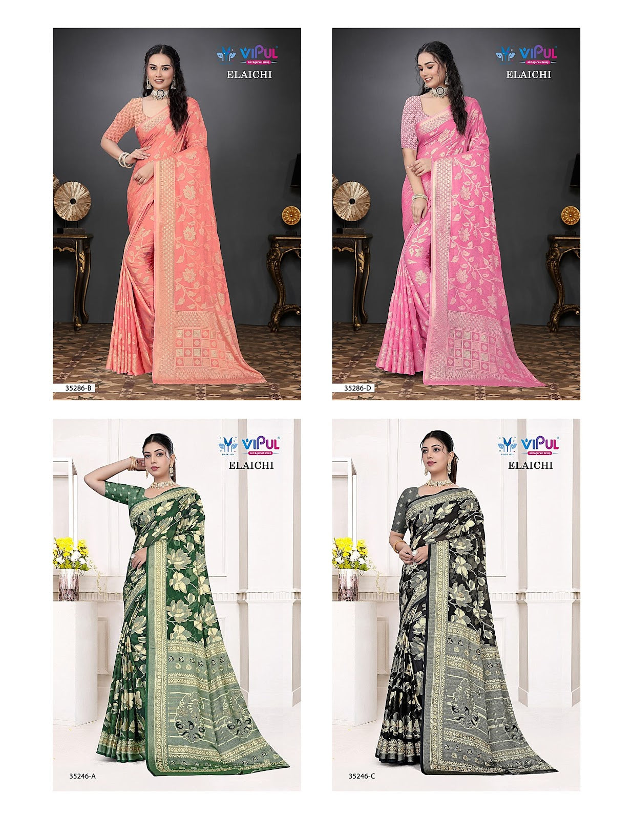 Elaichi 35306-35246-35286-35285 Vipul Silk Brasso Sarees Manufacturer Ahmedabad