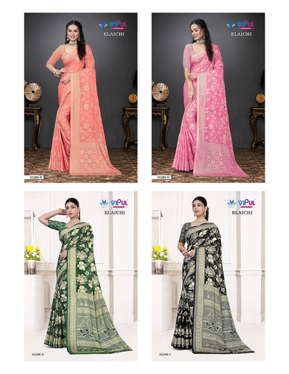 Elaichi 35306-35246-35286-35285 Vipul Silk Brasso Sarees Manufacturer Ahmedabad