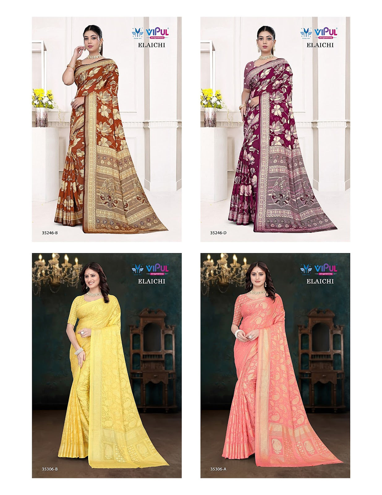 Elaichi 35306-35246-35286-35285 Vipul Silk Brasso Sarees Manufacturer Ahmedabad