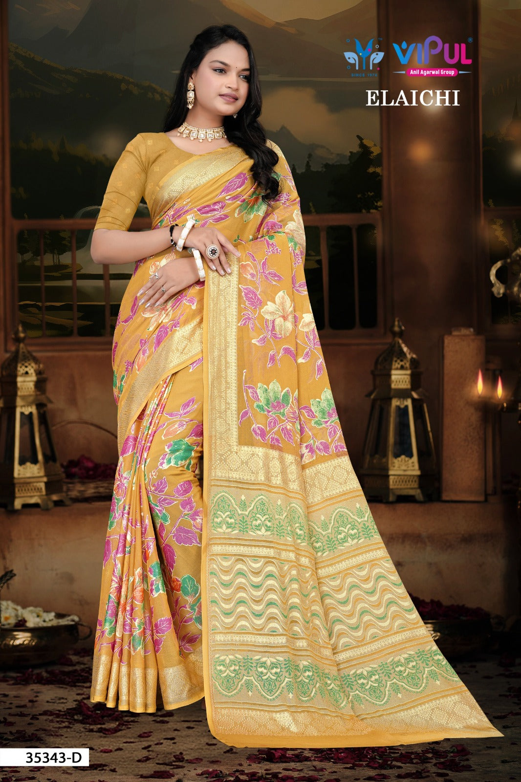 Elaichi 35343 Vipul Brasso Sarees Wholesaler Ahmedabad