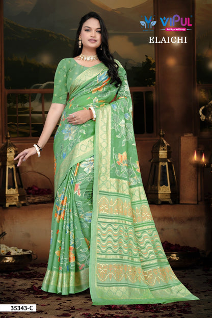 Elaichi 35343 Vipul Brasso Sarees Wholesaler Ahmedabad