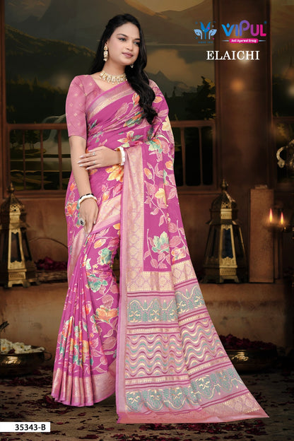 Elaichi 35343 Vipul Brasso Sarees Wholesaler Ahmedabad