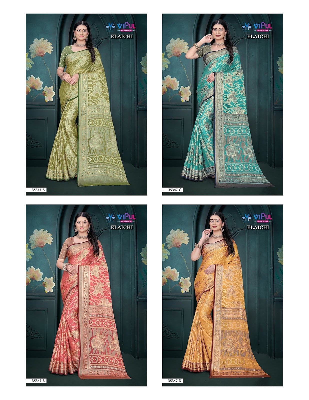 Elaichi 35347 Vipul Brasso Sarees Wholesale Rate