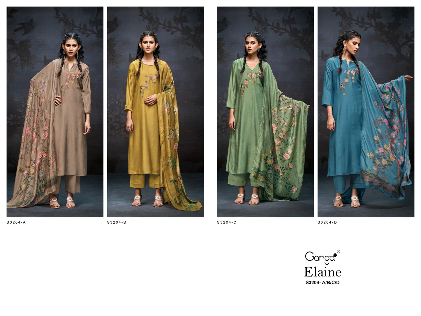 Elaine 3204 Ganga Pure Bemberg Plazzo Style Suits Wholesale Price