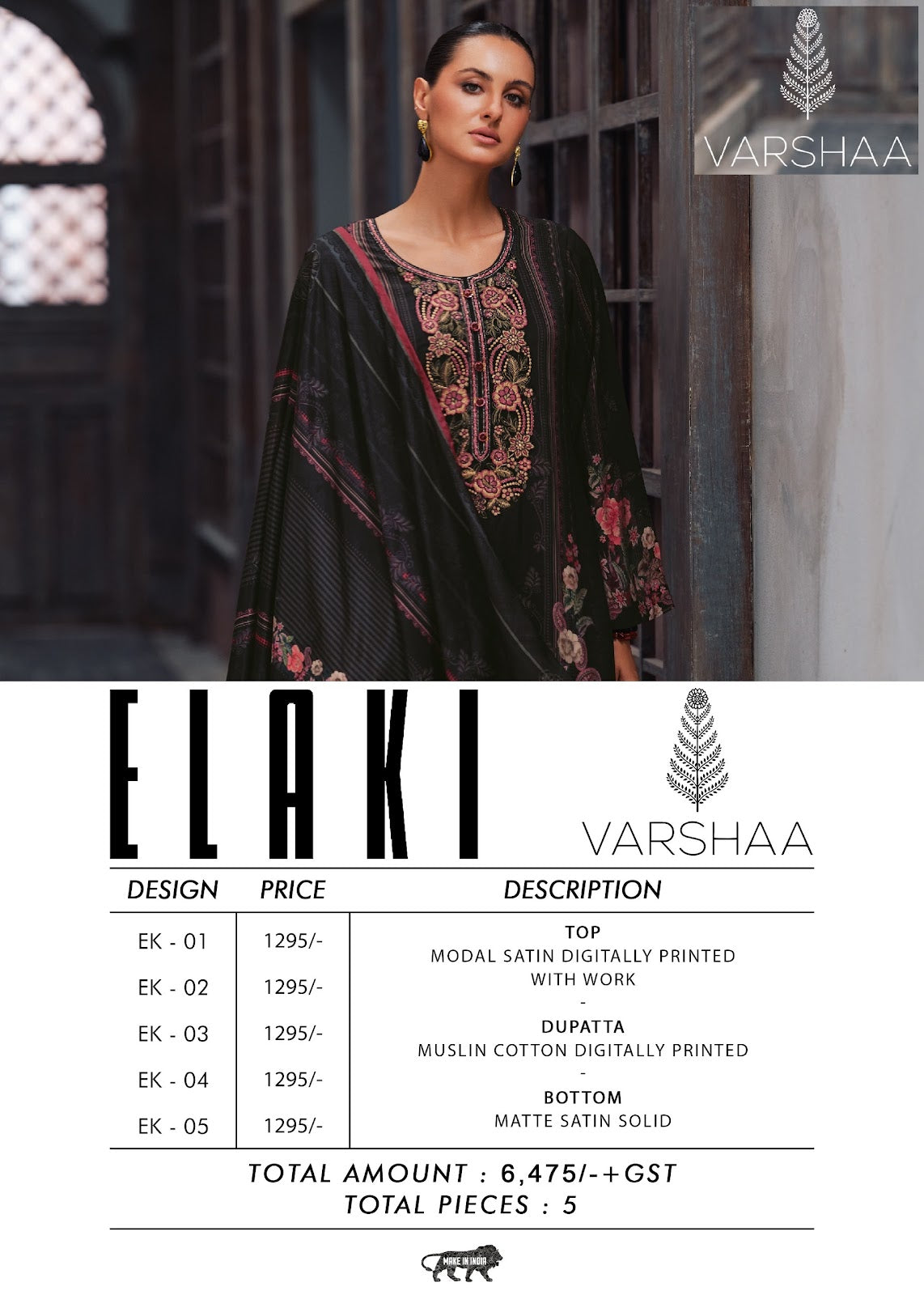Elaki Varshaa Satin Pant Style Suits Wholesale Price