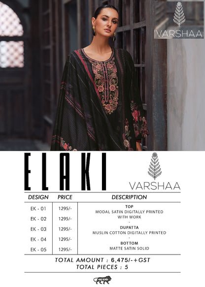 Elaki Varshaa Satin Pant Style Suits Wholesale Price
