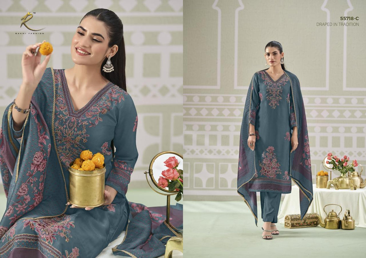 Elan E Ishq 55718 Rakhi Fashion Bemberg Silk Pant Style Suits Manufacturer Ahmedabad