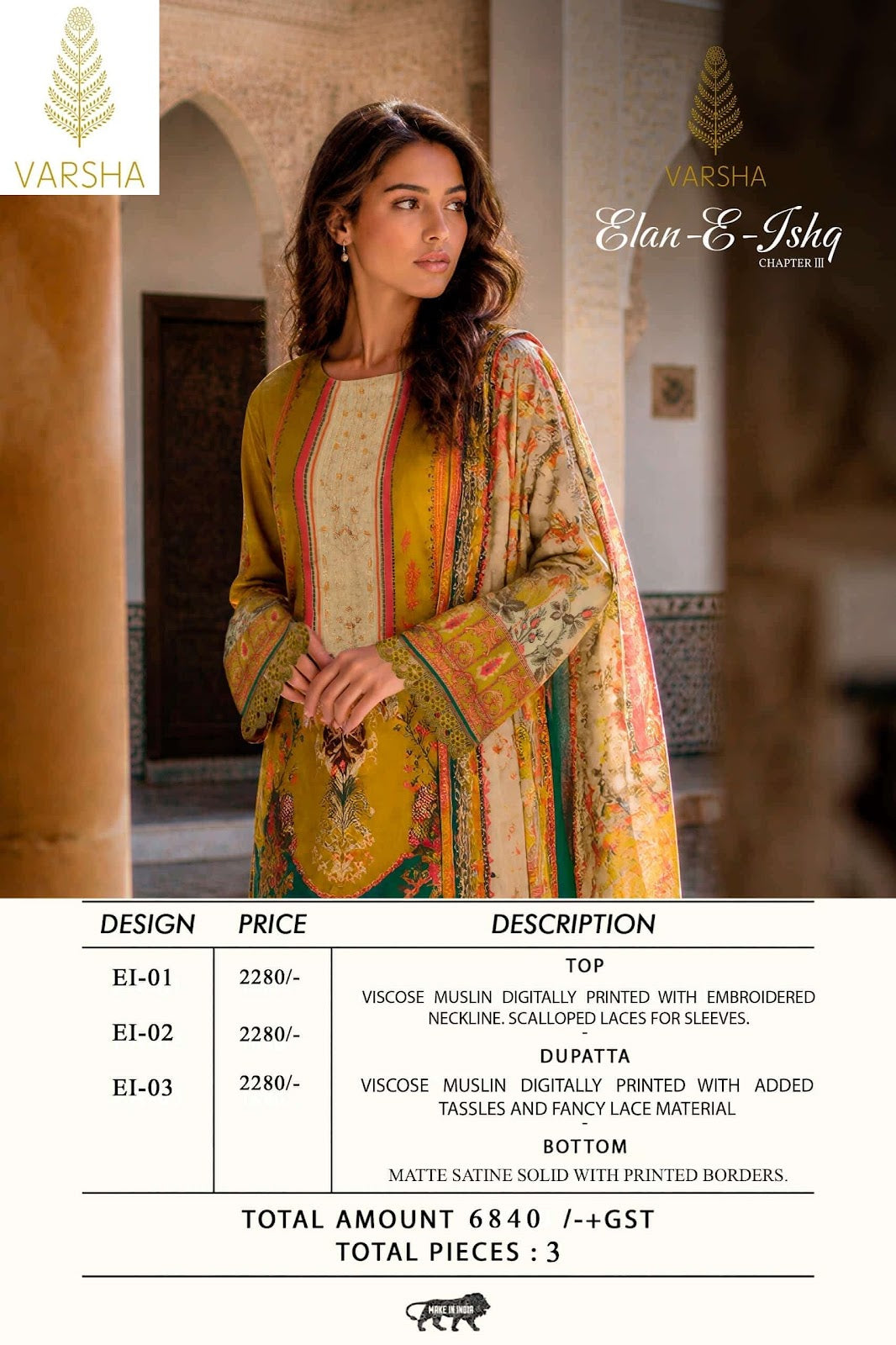 Elan E Ishq Chapter 3 Varshaa Viscose Muslin Pakistani Salwar Suits Wholesaler