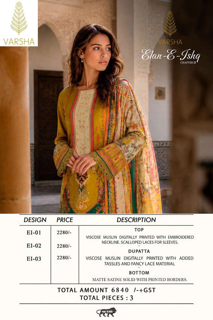 Elan E Ishq Chapter 3 Varshaa Viscose Muslin Pakistani Salwar Suits Wholesaler