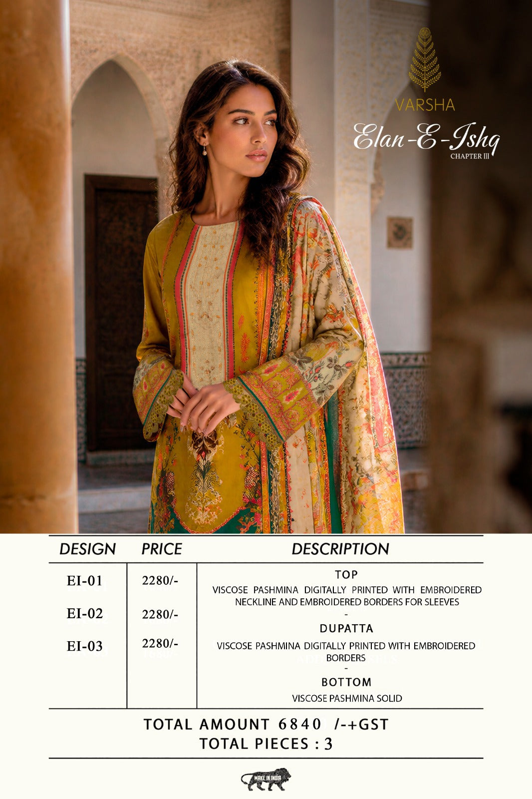 Elan E Ishq Chapter 3 Varshaa Viscose Pashmina Suits Wholesale Price