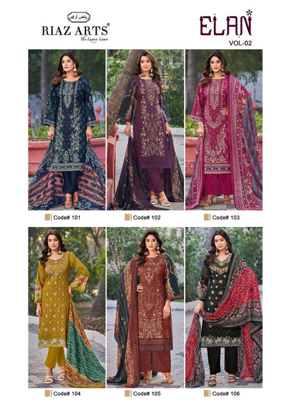 Elan Vol 2 Riaz Art Lawn Cotton Karachi Salwar Suits Wholesale Price