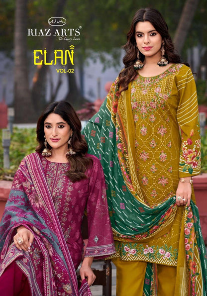 Elan Vol 2 Riaz Art Lawn Cotton Karachi Salwar Suits Wholesale Price