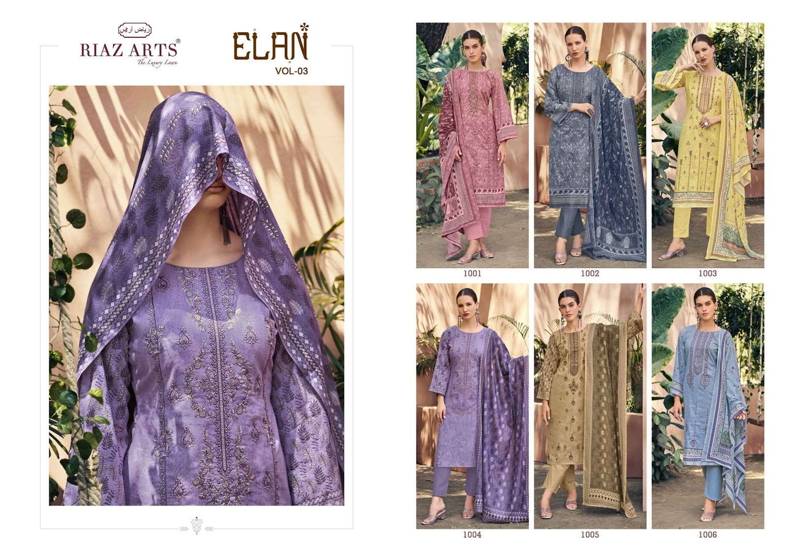 Elan Vol 3 Riaz Art Lawn Cotton Karachi Salwar Suits Wholesale Rate