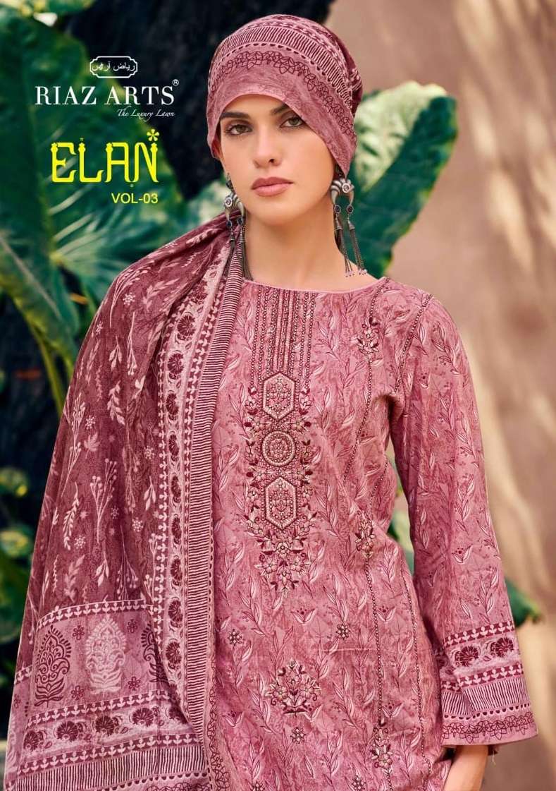 Elan Vol 3 Riaz Art Lawn Cotton Karachi Salwar Suits Wholesale Rate