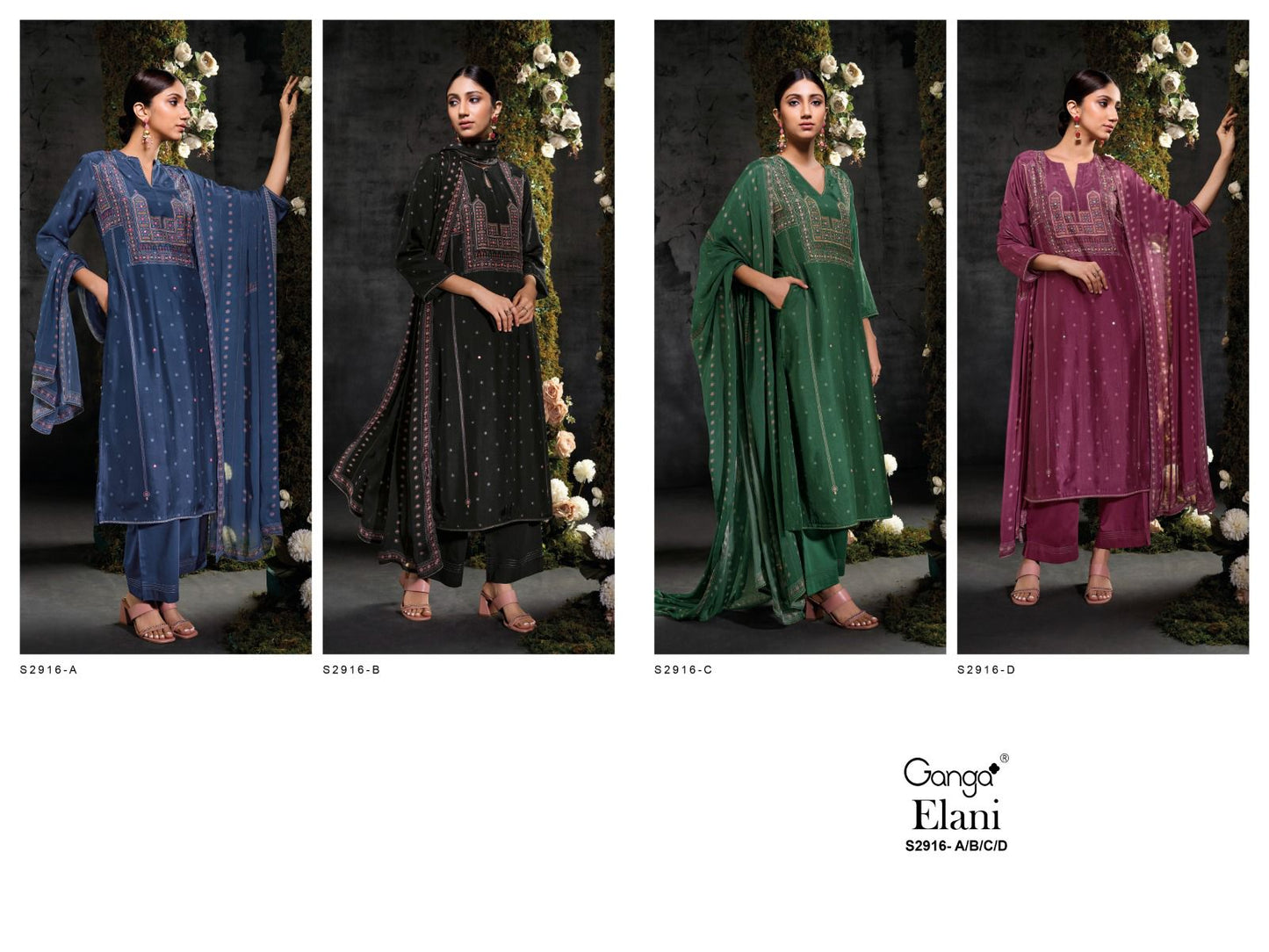 Elani S2916 Ganga Russian Silk Plazzo Style Suits Wholesaler Gujarat