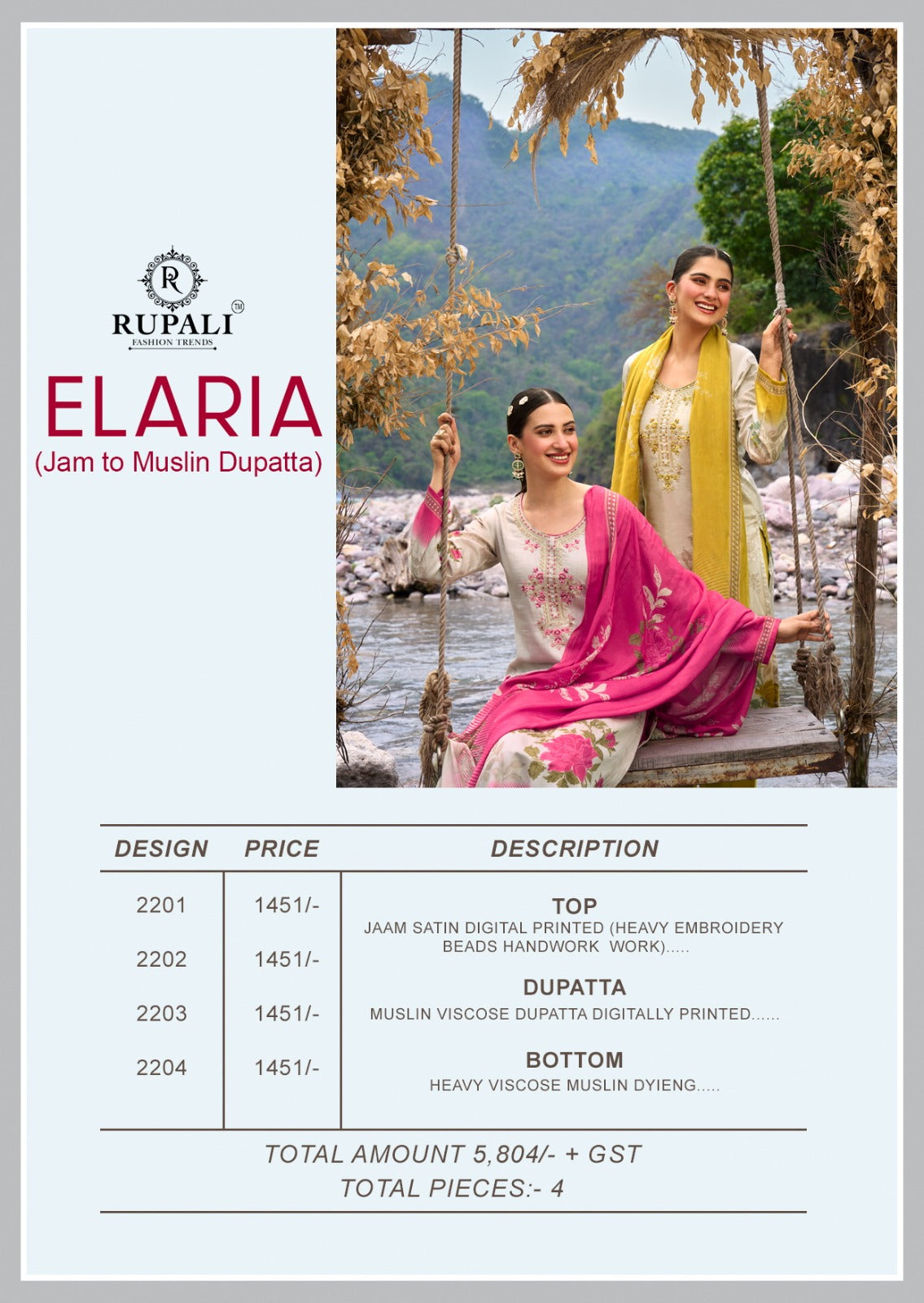 Elaria Rupali Jam Satin Pant Style Suits Exporter