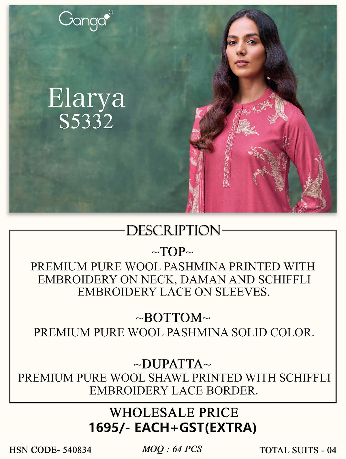 Elarya S5332 Ganga Wool Pashmina Suits Manufacturer