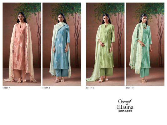 Elauna 3287 Ganga Premium Cotton Plazzo Style Suits Exporter Gujarat
