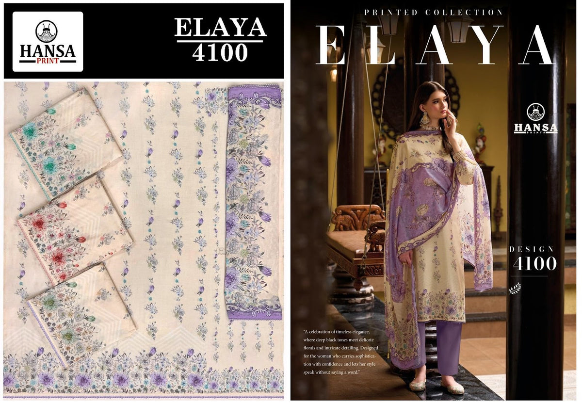 Elaya 4100 Hansa Prints Muslin Pant Style Suits Supplier India