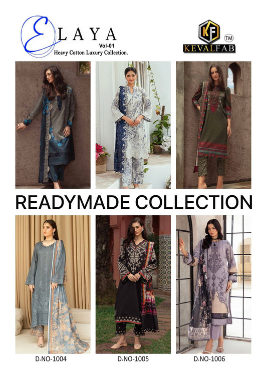 Elaya Vol 1 Heavy Cotton Luxury Collection Keval Fab Heavy Cotton Karachi Readymade Suits Wholesaler