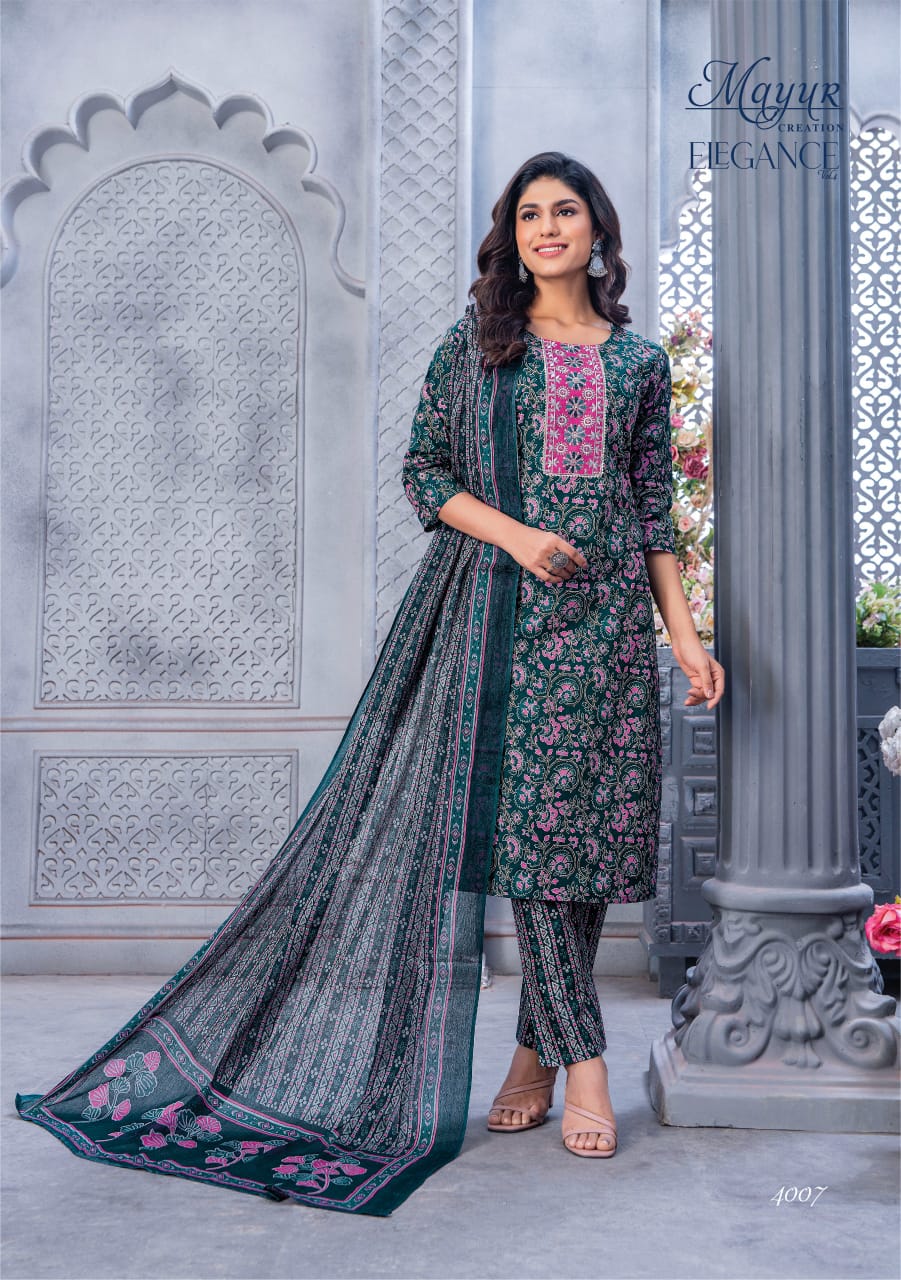 Elegance Vol 4 Mayur Creation Pure Cotton Readymade Pant Style Suits Wholesale Price