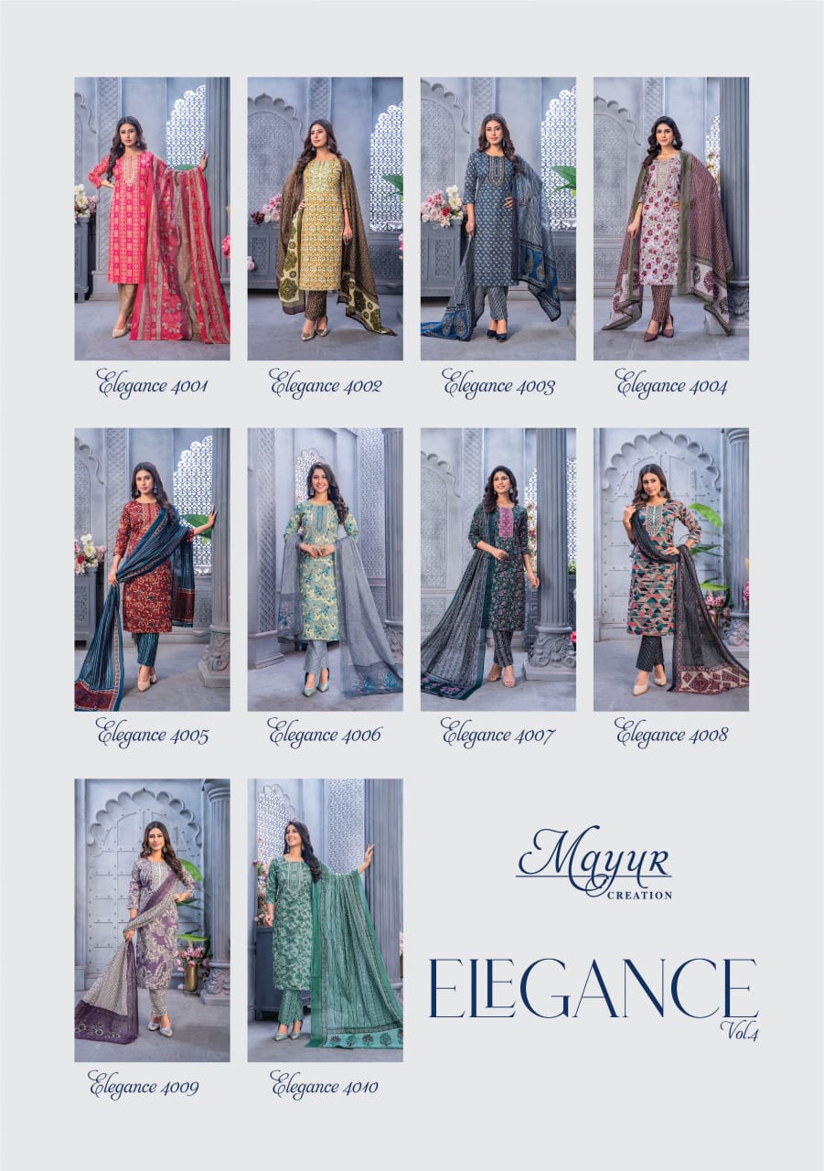 Elegance Vol 4 Mayur Creation Pure Cotton Readymade Pant Style Suits Wholesale Price