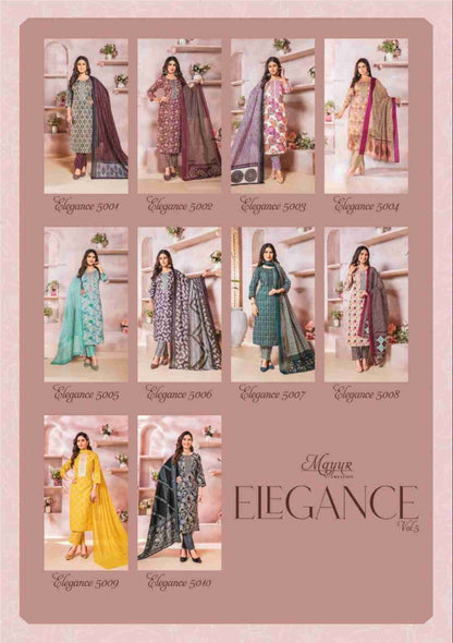 Elegance Vol 5 Mayur Creation Cotton Readymade Pant Style Suits Wholesale