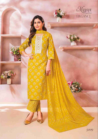 Elegance Vol 5 Mayur Creation Cotton Readymade Pant Style Suits Wholesale