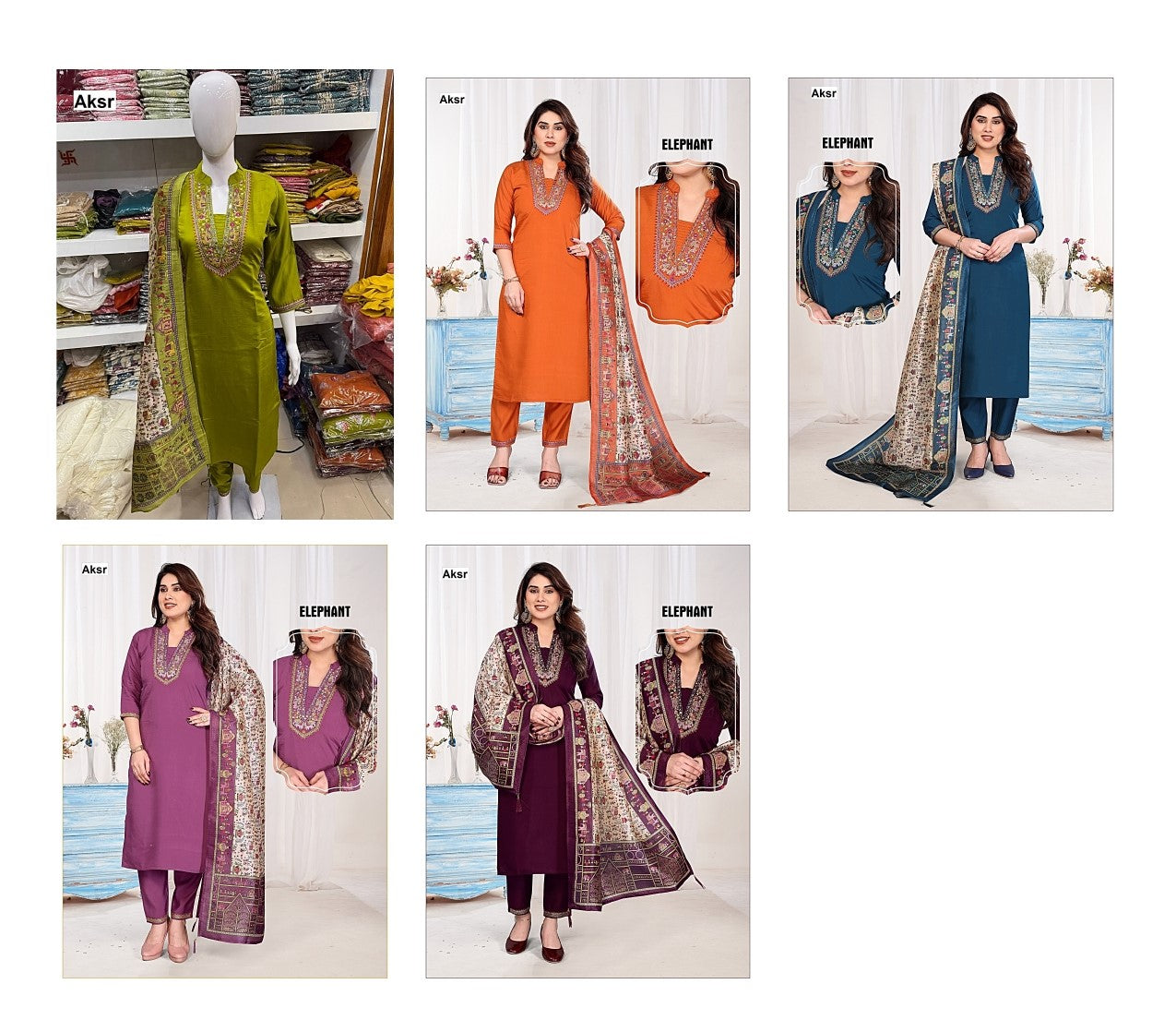 Elephant Aksr Roman Silk Readymade Pant Style Suits Wholesale Price