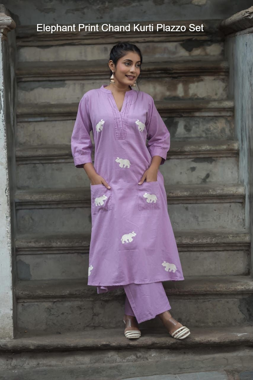 Elephant Print Chand Jaipuri Kurti Plazzo Set Supplier