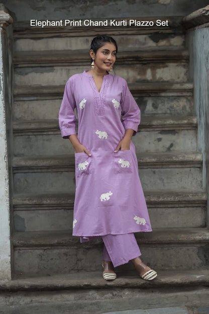 Elephant Print Chand Jaipuri Kurti Plazzo Set Supplier