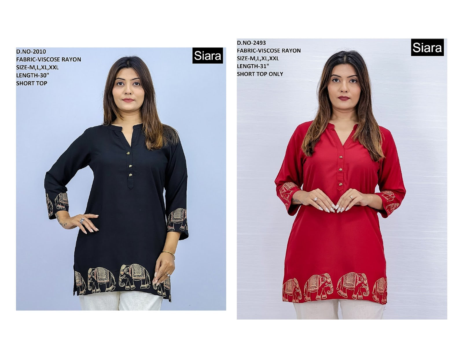 Elephant Print Siara Viscose Rayon Short Kurtis Wholesale